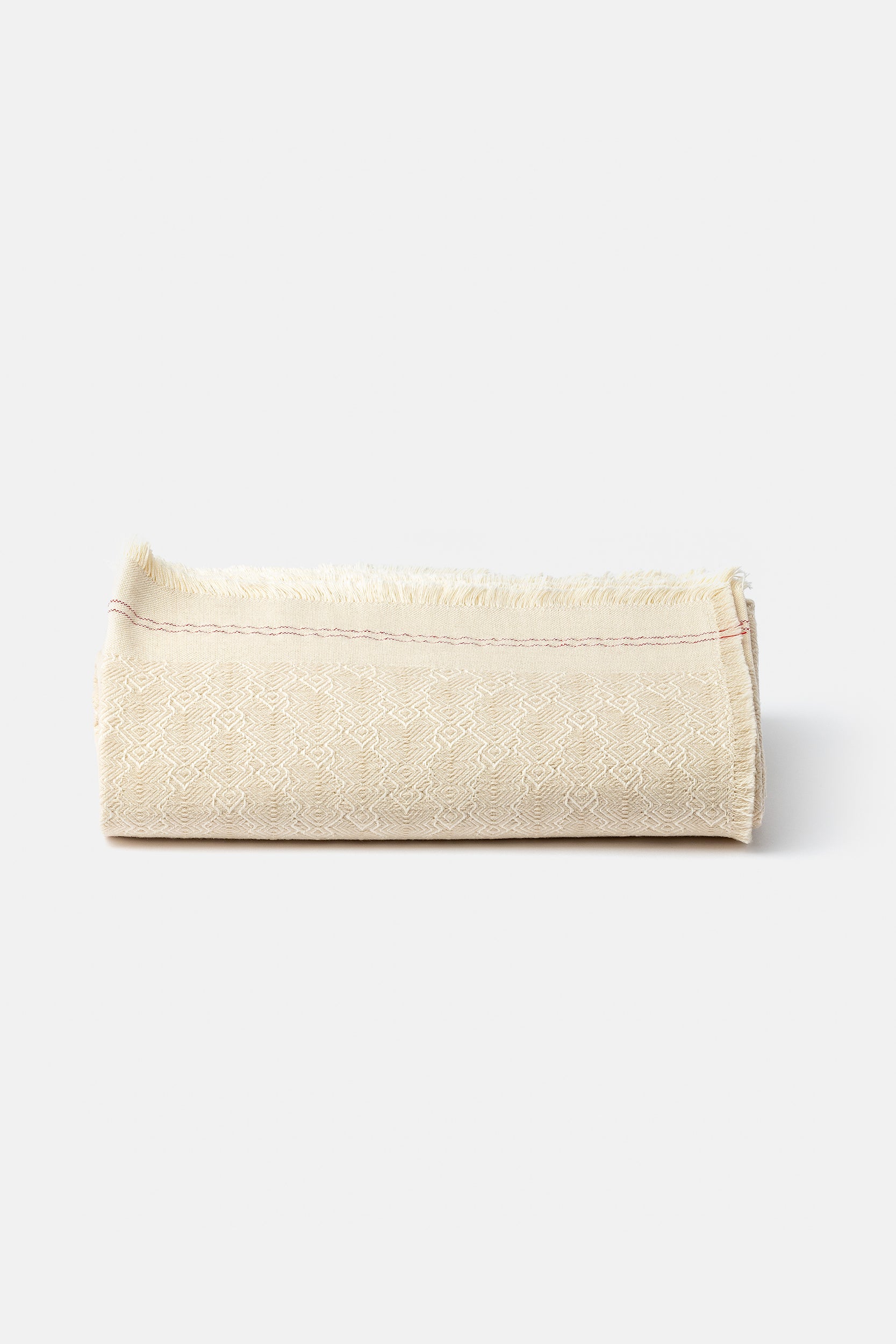 "F28" throw cashmere blanket in Sand / Red stripe