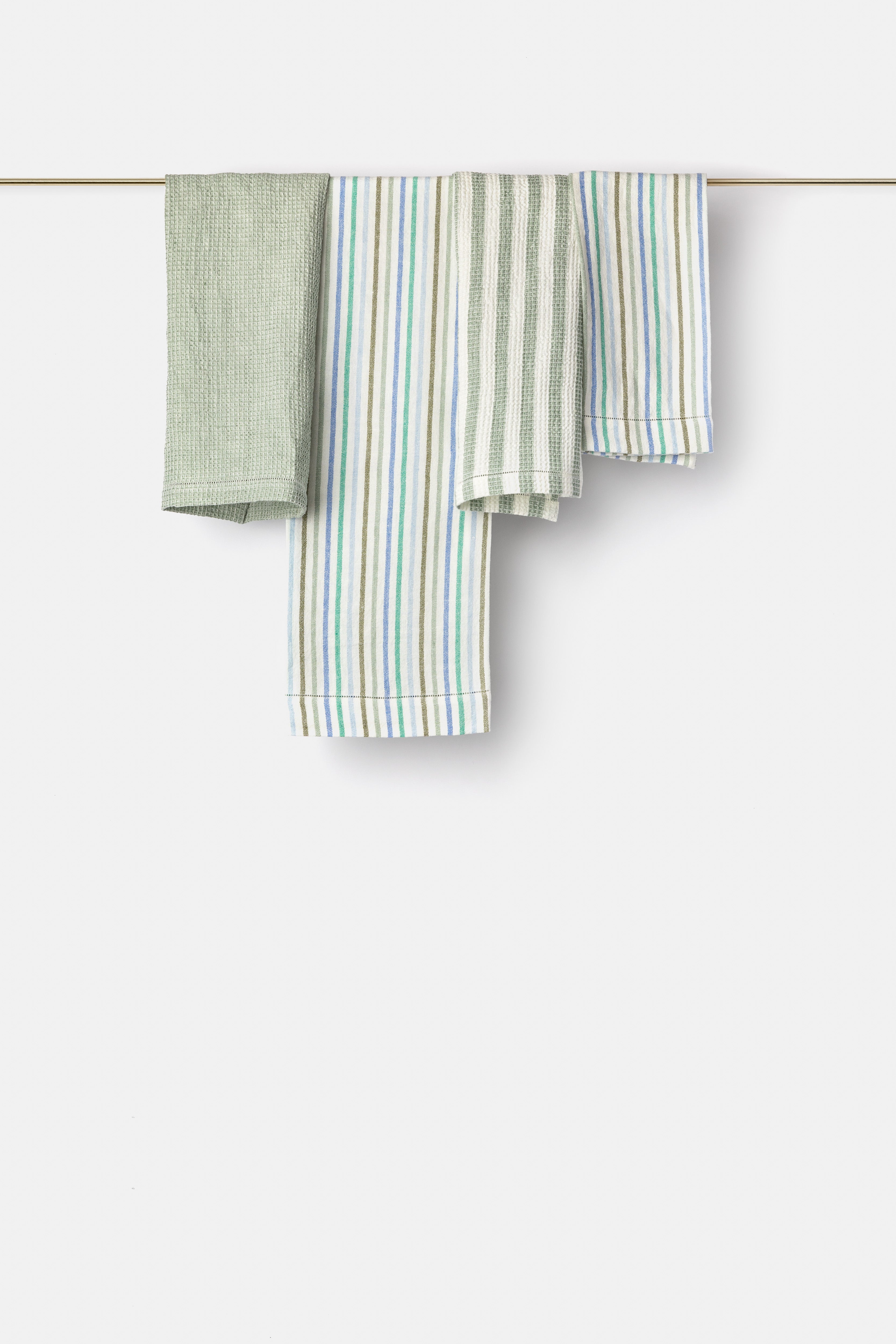"Montecatini rigato" towels in White / Parà Green