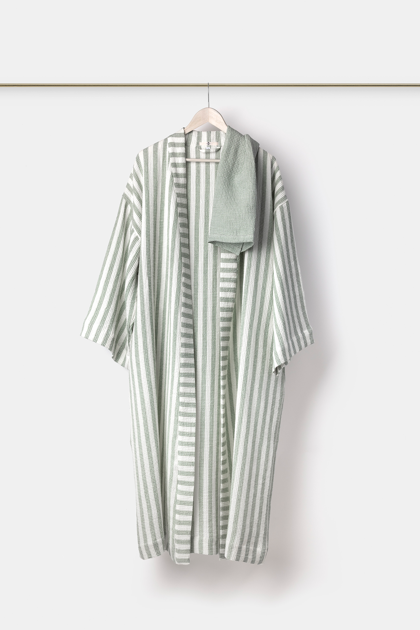 "Montecatini" bath robe in White / Parà Green