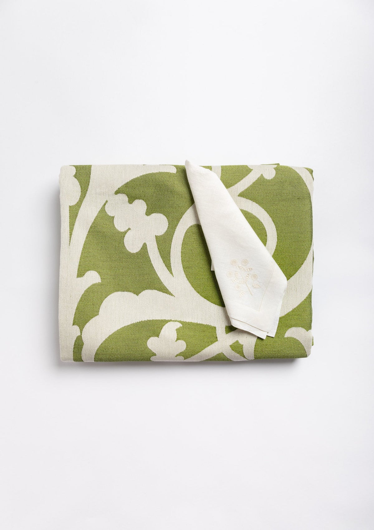Perugia linen and cotton tablecloth in Foglia Green
