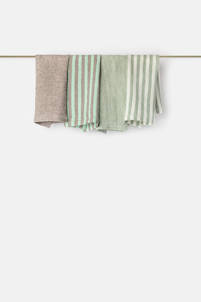 "Montecatini rigato" towels in White / Parà Green