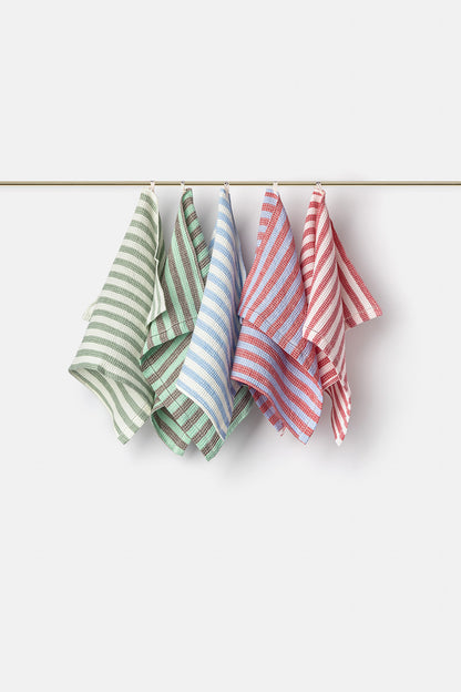 "Montecatini rigato" towels in White / Parà Green