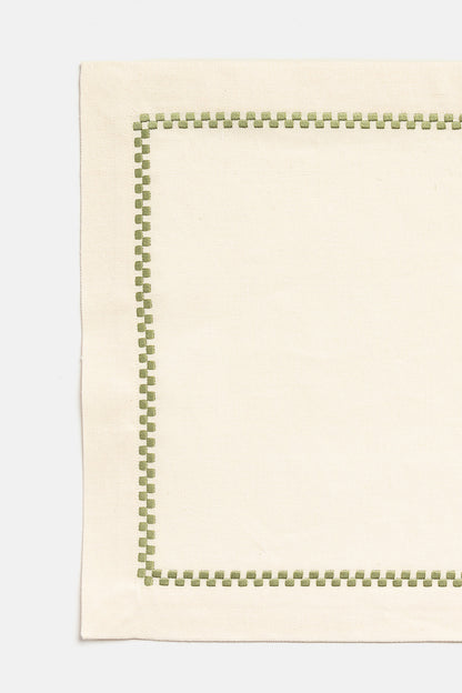 "Ricamo Taf" placemat in White / Kaki Green