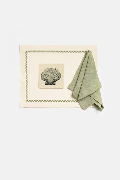 "Ricamo Taf" placemat in White / Kaki Green