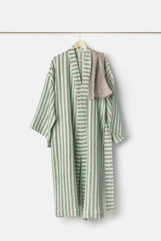 "Montecatini" bathrobe in Acquamarina / Brown