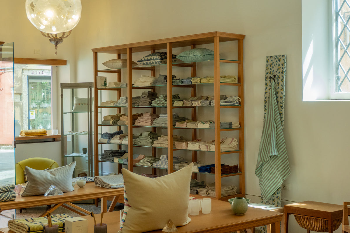 Interior of Chiarastella Cattana textile studio and shop in Venice