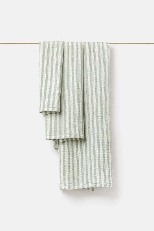 "Montecatini rigato" towels in White / Parà Green